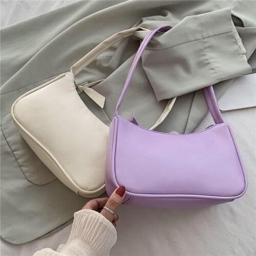 Fashion PU Leather Solid color Small Shoulder Bag Women Underarm bag Female Coin Purse Pocket Handbag Purple Yellow Black White