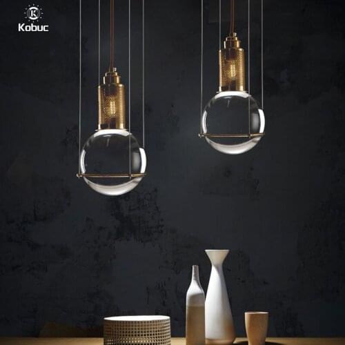 Kobuc High-end Heavy Crystal Ball Hanging Light E27 Luxurious Bronze Crystal Pendant Light for Bar Dining room Entrance Bedside