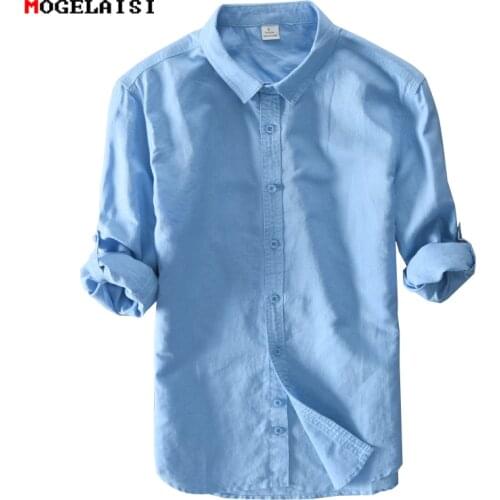 New 2020 Mens Linen Shirts For Man Clothing Solid 55%linen+45%Cotton Mens Shirt Casual Single Breasted Slim Size S-3XL 601