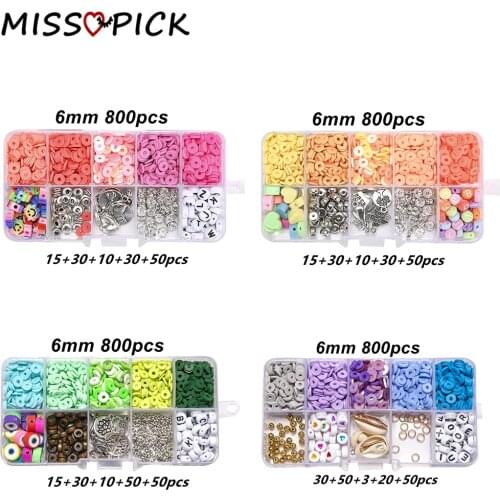 10Grid Box Set Flat Round Polymer Resin Clay Beads Chip Disk Loose Spacer Beads Kit for Jewelry Making DIY Bracelet Necklace