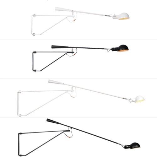 Modern Adjustable Long Swing Arm Wall Lamp Lights For Reading 360 Degree Rotatable Flexible Vintage Black Wall Lamp LED