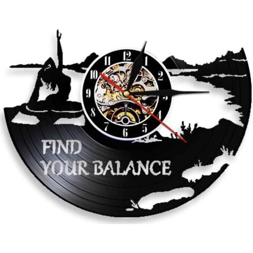 Find Your Balance Yoga Practice Decorative Wall Clock Modern Design 12"Vinyl Record Wall Clock Watches Decor For Yoga Club