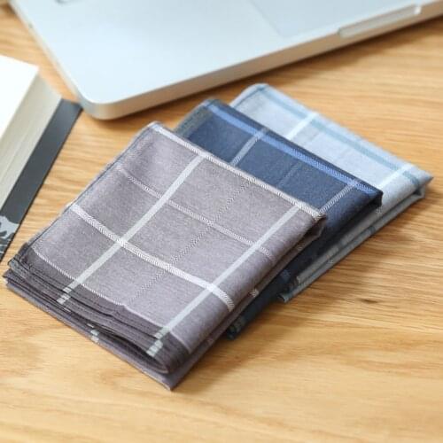 1PC Grey Gentleman Pocket Squares Cotton Plaid Grid Strip Men Business Chest Towel Hanky Handkerchiefs Hankies Scarves 43*43cm
