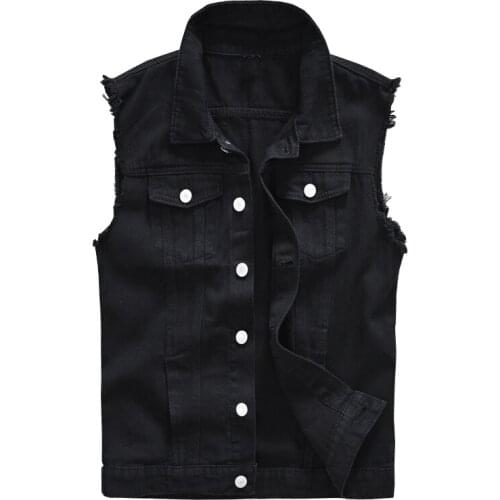 Richkeda Store New 2021 Mens Black Jean Vest Slim Fringe Denim Waistcoat Sleeveless Tank Top