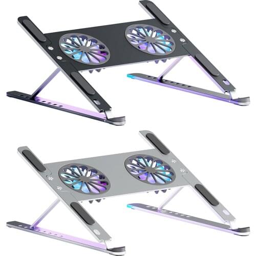 Laptop Cooling Pad 8 Height Levels Aluminum Alloy Laptop Cooler Stand Riser with 2 Detachable Fans for 10-17.3 inch Notebook
