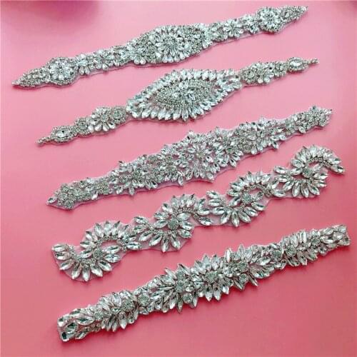 Trim flower crytal rhinestone beaded patches apliques de roupa applique sew on patches for clothes bordados para costura