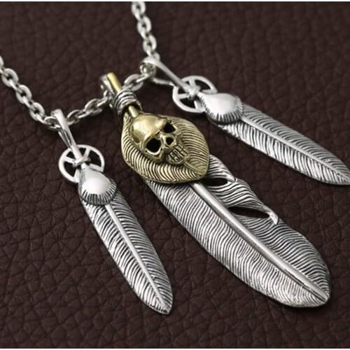 925 Sterling Silver Pendant Necklaces Feather Charm Punk Link Chain For Men And Women Tuiquoise Takahashi goros jewelry