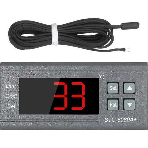 220VAC Digital Temperature Regulator Controller STC-8080A+ Refrigerator Thermostat Automatic Defrosting with NTC Sensor Probe