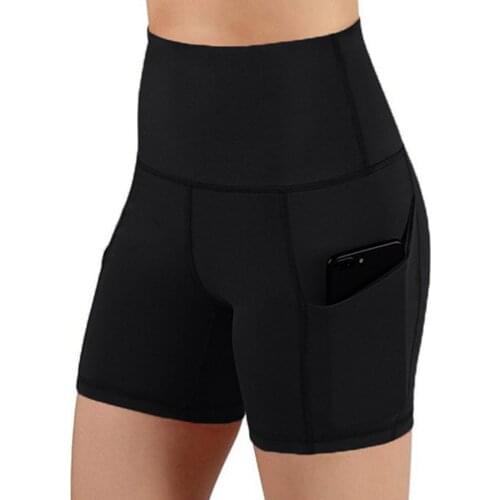 Shorts +pocket Sports Womens High Waist Yoga Shorts Abdomen Control Training Running Fitness Training Short Pants For Women