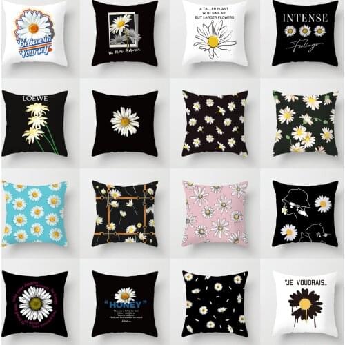 Modern Fashion Daisy Print Pillows Cover Nordic Simple Black Floral Cushion Cover Livingroom Decor Sofa Chair Throw Pillow Cover