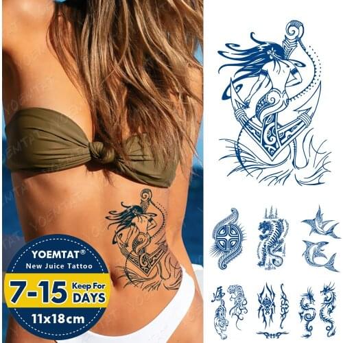 Semi-permanent Tattoos Body Art Water Transfer Temporary Tattoo Sticker Maori Totem Power Tatoo Arm Fake Dolphin Tiger Tatto Men