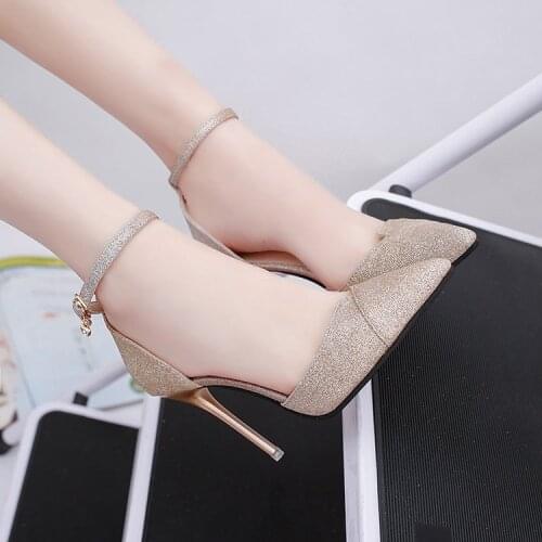 Lace up Leather Shallow Fashion Womens High Heels Shoes black Pointed Toe Women sandals Pumps Show Thin Female Office Shoes