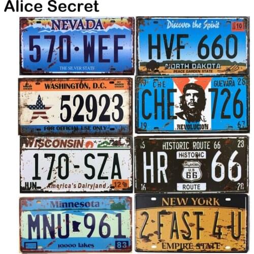 Vintage USA Metal Tin Sign Route 66 Car No Metal License Plate Plaque Poster Bar Club Garage Home Wall Metal Decoration 15*30cm