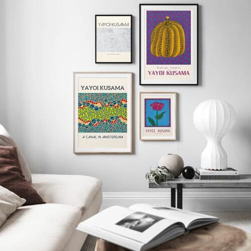 Japanese Artist Yayoi Kusama Exhibition Poster and Prints Tulipe Art Painting Vintage Abstract Canvas Picture Gallery Wall Decor