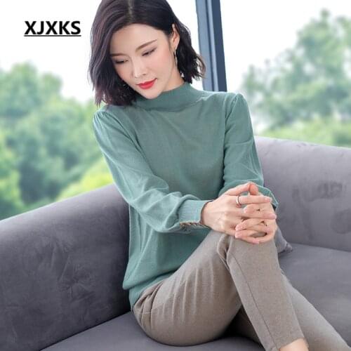 XJXKS Women turtleneck sweater 2020 autumn winter new high-end wool knitted bottoming shirt Women sweater pullover