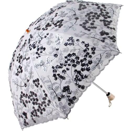Embroidery Lace Umbrella Parasol Foldable Umbrella Sun Protection and Ultraviolet Protection Two Fold Parasol