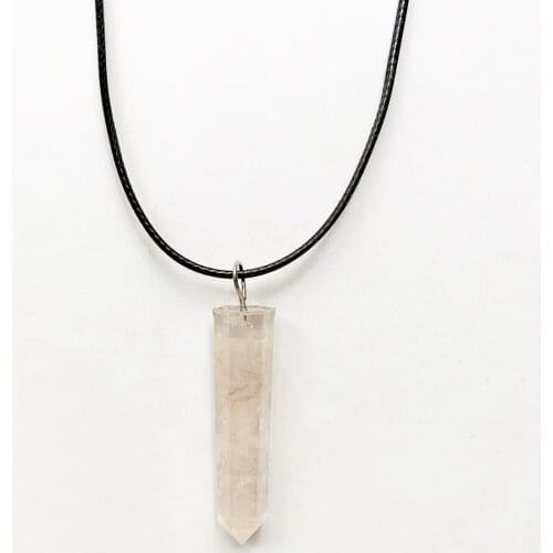 Pink Quartz Beads Pendant Hot Sale Hexagonal Column Quartz Necklaces Pendant Wax Rope Chain Necklace Adjustable 1pc Wholesale