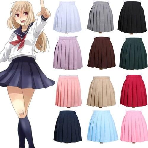 18 Colors Japanese School Student Uniform Skirt High Waist Pleated Skirt JK Girls Solid Skirts Anime LoveLive Cosplay Costume