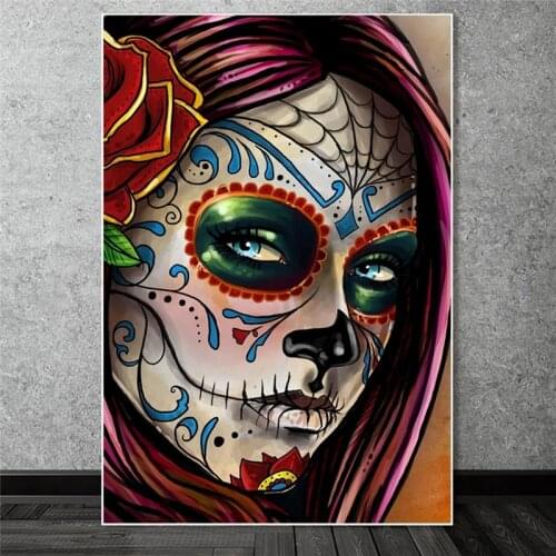 Abstract Tattoo Skull Woman Face Canvas Wall Art Painting On Wall Decor Poster And Prints Picture Cuadros For Home Living Room