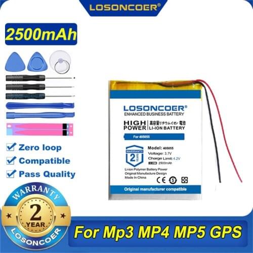 100% Original LOSONCOER 405055 2500mAh Battery For MP3 MP4 MP5 GPS Mobile Tablet Battery