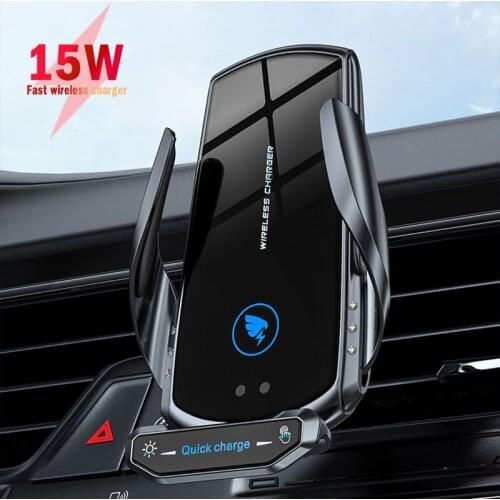 15W Car Wireless Charger Holder Mobile Phone Auto Clamping Infrared Induction Adapter For iPhone 12 Pro Max Xiaomi 11 Huawei P40
