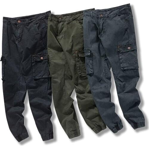 Mens Trousers Solid Cotton Cargo Pants Men Outdoor Military Tactical Work Pants Multi-Pockets Trousers Fashion Clothing Male