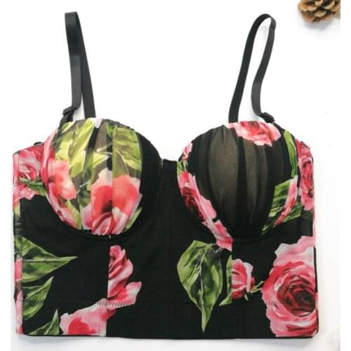 Rose flower printing camisole female underwear bustier bra outer wear short backless sexy top tube top crop tank tops for women
