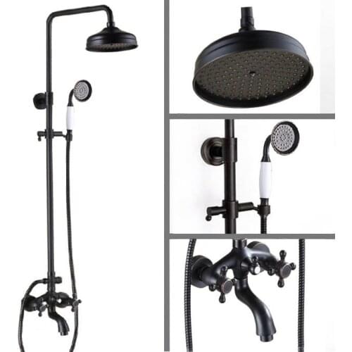 Black oil Antique Brass Wall Mounted Rain Bathroom Rainfall Shower Faucet Set with Hand Spray Shower Head Tub Mixer Tap 2rs453