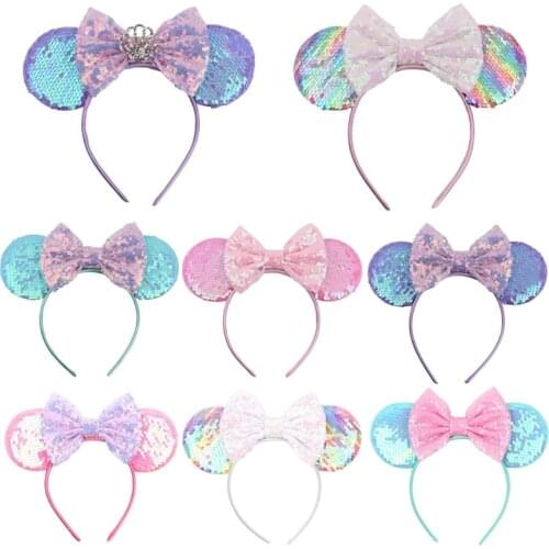 Mouse Ears Headbands Sequin Bow Hairband for Kids Girls Glitter Hair Accessories Halloween Party Creatures Theme Costume