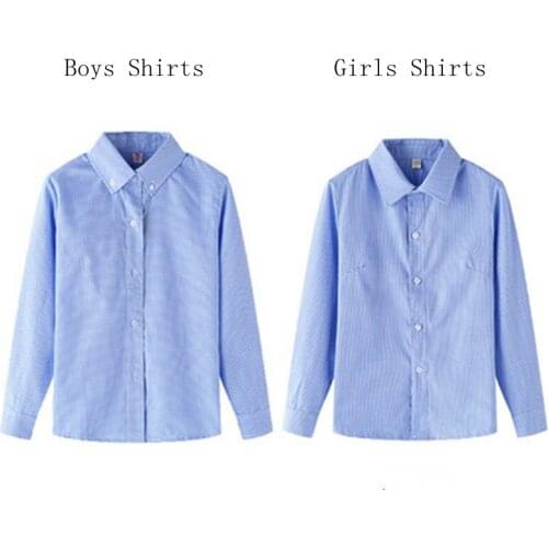 Kids Button Up Shirts for Boys Girls Cotton Long Sleeve Blouses England Style Children Clothes Blouse 2021 Summer Fall Blue Tops