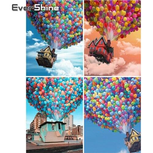 Evershine 5D DIY Diamond Mosaic Colourful Balloon Cross Stitch Diamond Embroidery House Needlework Painting Decor For Home