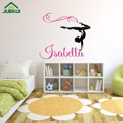 Gymnast Name Wall Decal Personalized Girl Name Wall Stickers for Kids Room Children Bedroom Decor Decoration Vinyl Murals J76