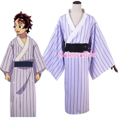 Anime Demon Slayer Kimetsu no Yaiba Kamado Tanjirou Bathrobe Kimono Cosplay Costume Uniform Halloween Suit For Women Men Outfit