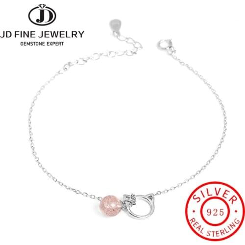 JD Delicate Strawberry Crystal Bracelet for Women Cute Cat Shaped Silver Color 925 Jewelry Lucky Promote Marriage Gemstone