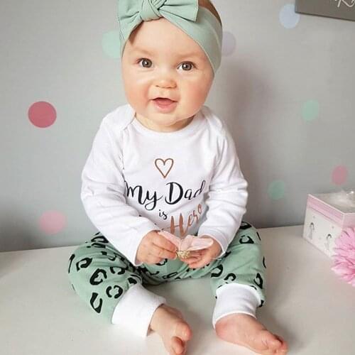 WOSHILAOCAI Newborn Baby Girls Clothes Set Infant Long Sleeve O-neck Bodysuit Romper Tops + Leopard Print Pants Autumn Outfits