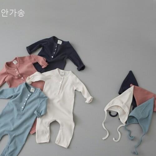 Korea baby clothing autumn and winter long-sleeved bottomed jumpsuit hat clothing baby girl newborn baby boy clothes