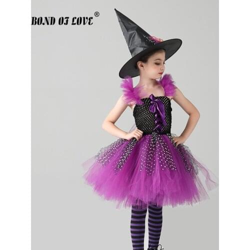 Halloween Costume for Kids Girls Tutu Dress and Witch Hat Kids Carnival Cosplay Party Dress Vestido Christmas Dresses