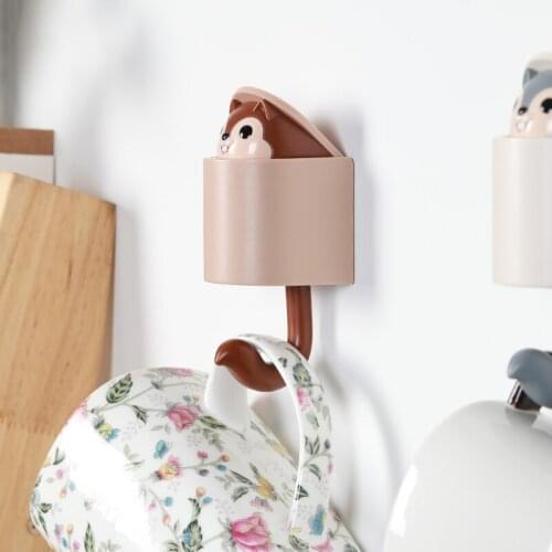 Squirrel hook strong load-bearing viscose stickers creative cute hanging key free punching clothes hook wall hanging decoration