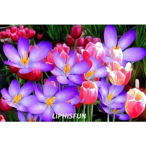 LIPHISFUN embroidery diamond painting cross stitch DIY home decor full drill purple flower fantasy