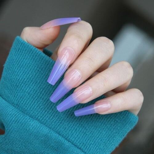 24P/Set cs False Nails Ballet Blue Purple Wear Long Paragraph Fashion Manicure Patch DIY Slider Fully Covered Nail Decoration