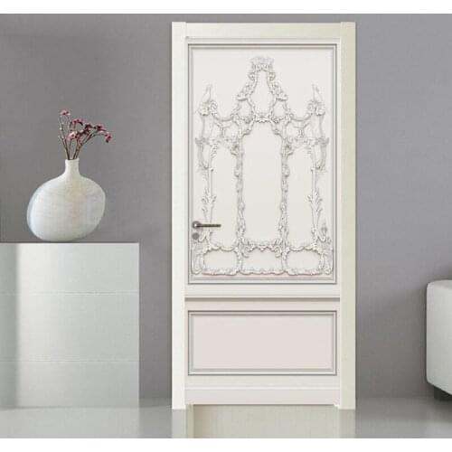 European Style Door Murals 3D Relief Gypsum Carving Home Sticker Living Room Bedroom Wallpaper Creative Door Poster Wall Sticker