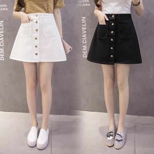 New Womens Slim A-shaped Denim Short Skirt Female Korean Slim Skirt Single Breasted High Waist A-shaped Trouser Skirt
