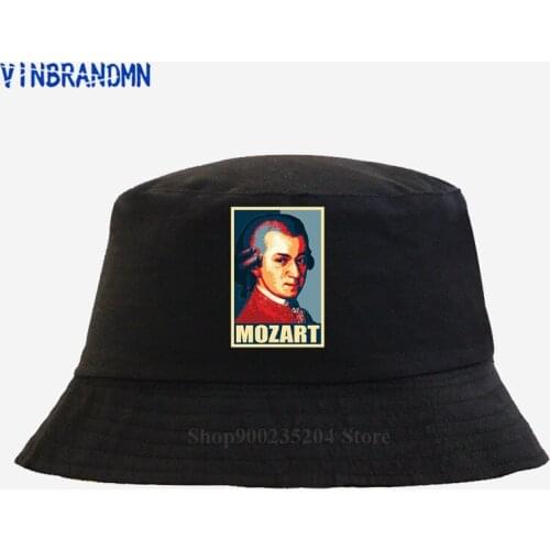 Latest Fashion Famous Music Composer Fishing hats Mozart Propaganda Poster Popular Art Bucket hats Piano Music Lovers casual hat