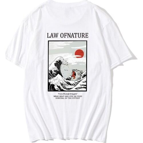 2020 New Japan Style Cat Printed T-Shirt Men Summer Fashion Streetwear O-Neck High Street Tees Cotton Couple Oversize Tops