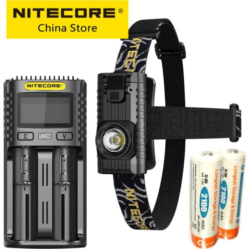 Original NITECORE HA23 Ultra Lightweight Headlamp 250 Lumens CREE XP-G2 S3 AA Portable 2x AA Rechargeable Battery+D2 LCD Charger