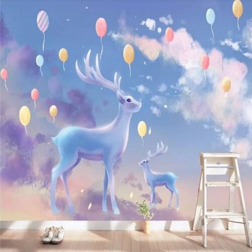 Custom wallpaper Nordic hand-painted cartoon animal elk childrens room background wall decoration waterproof material