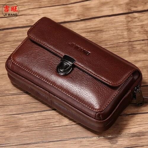 High Quality Men Genuine Leather Waist Pack Bag Coin Cigarette Purse Pocket Pouch Belt Bum Cell/Mobile Phone Case Men Fanny Bags