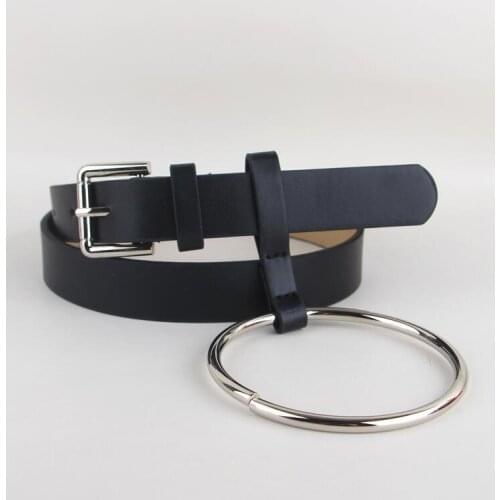 HOT Newest Design Women Waist Belt Lovely Womens Big ring Decorated Belts Female Fashion Gold Pin Buckle Solid PU Leather Strap