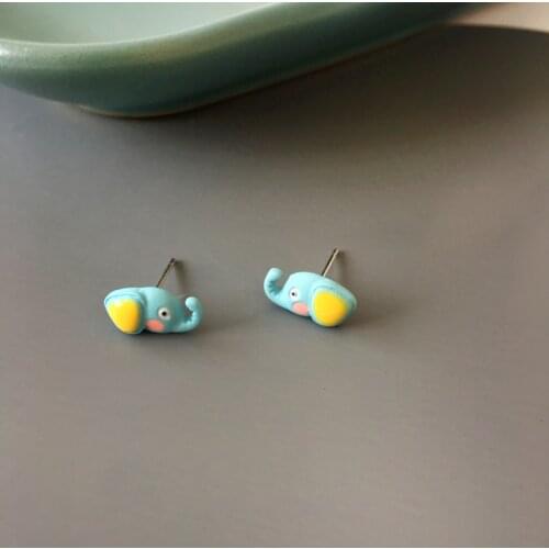 S925 Needle Personality small cartoon elephant cute girl fun small fresh earrings