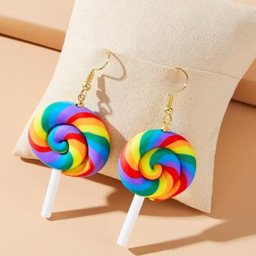 Earring For Women Soft Clay Rainbow Lollipop Earrings Diy Women Jewelry Cute Girls Cotton Candy Gifts